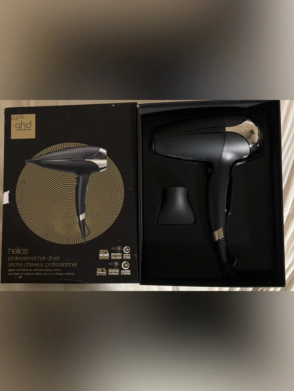 $330. Ghd The Professional Hair Dryer in Matte Black and Gunmetal New Open Box!